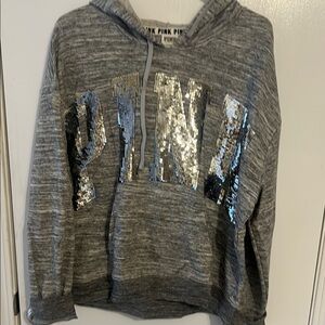 PINK Victoria's Secret Gray Hoodie with Silver Sequins